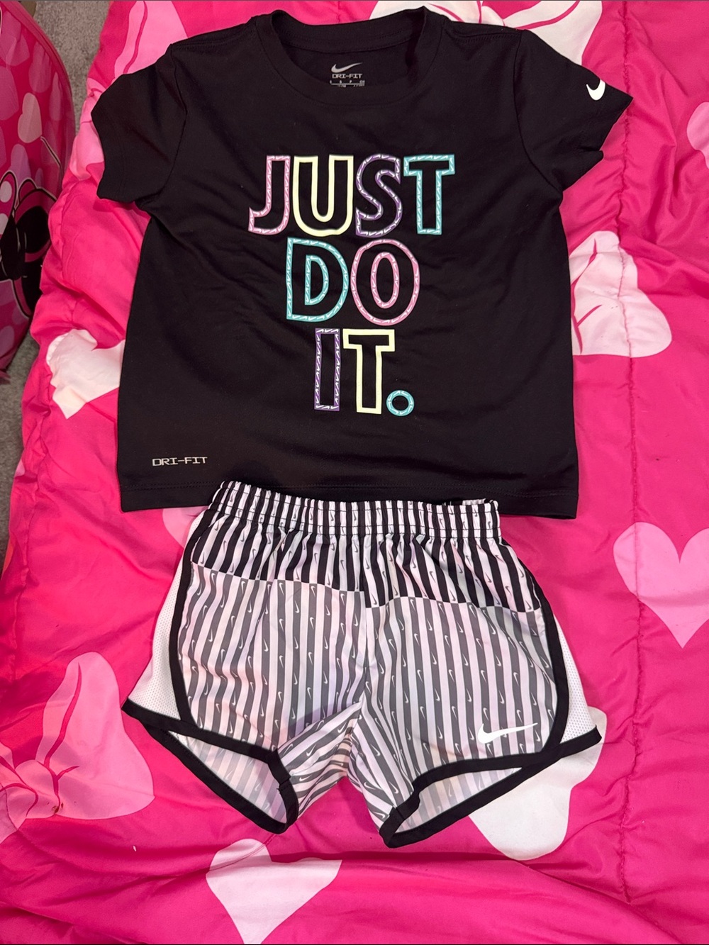 Nike Black 'Just Do It.' Tee with Striped Athletic Shorts